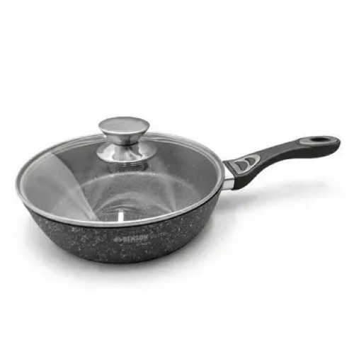 Глибока сковорода Benson BN-482 з мармуровим покриттям та кришкою, 24 см