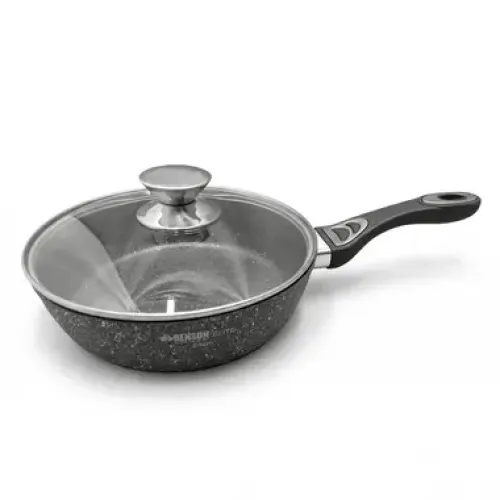 Глибока сковорода Benson BN-482 з мармуровим покриттям та кришкою, 24 см