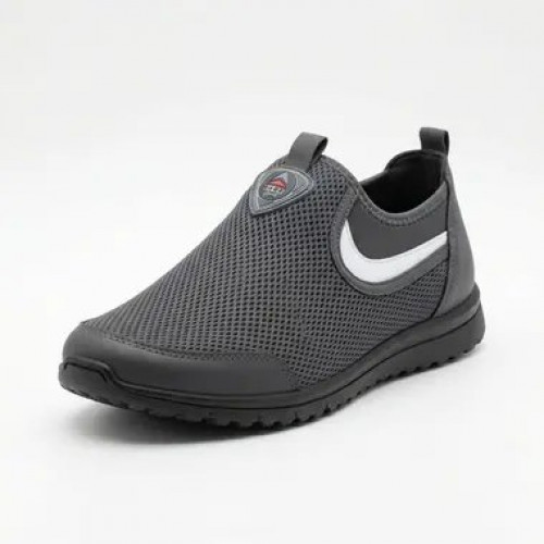 Слипоны мужские летние серые с белой вставкой (сетка)