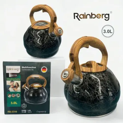 Чайник зі свистком Rainberg RB-2310 для індукції, 3.0 л (стиль під дерево)