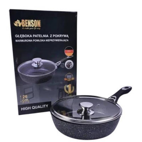 BN-483 Сковорода з кришкою глибока мармурове антипригарне покриття 26*7см