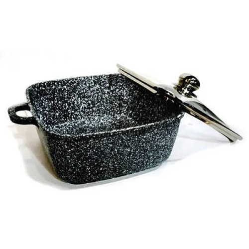 Котел (каструля) з кришкою квадратний, мармурове покриття 5,1 літра BN-362