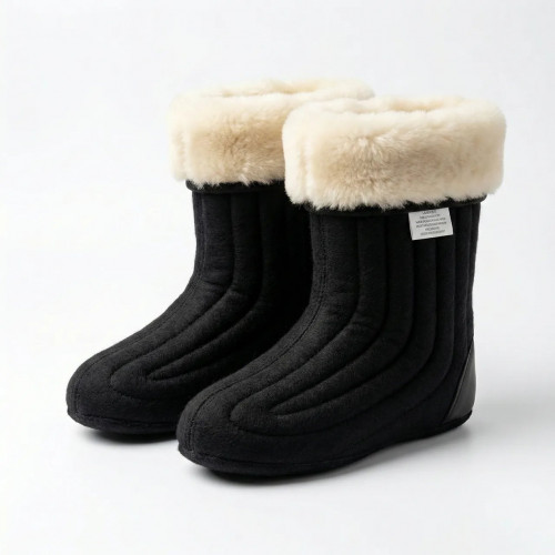 Валенки шитые черные с белым мехом. Бурки войлочные зимние, теплые чуни для дома 38-45 (арт. 5611)