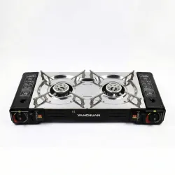 Туристична газова плита YANCHUAN 2 конфорки з адаптером. Переносна плитка під цанговий та великий балон, Нержавійка