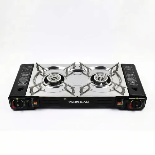 Туристична газова плита YANCHUAN 2 конфорки з адаптером. Переносна плитка під цанговий та великий балон, Нержавійка