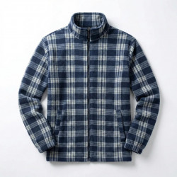 Чоловіча зимова кофта на хутрі в клітинку DUNAUONE. Тепла флісова куртка на блискавці 52-62 (Батал)