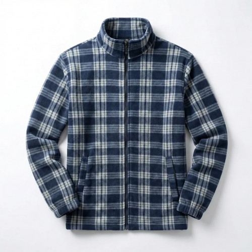 Чоловіча зимова кофта на хутрі в клітинку DUNAUONE. Тепла флісова куртка на блискавці 52-62 (Батал)