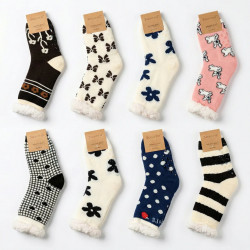 Женские теплые носки на меху с антискользящей подошвой. Зимние носки-тапочки (размер 39-42) Микс принтов