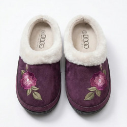 Женские домашние тапочки Dago Style фиолетовые теплые на меху с вышивкой (36-41) закрытые
