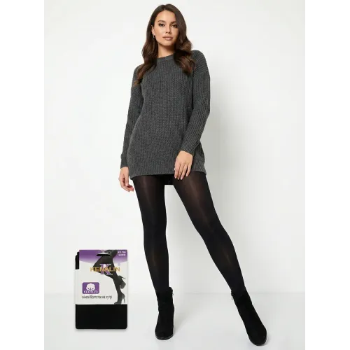 Зимові термоколготи Kenalin на хутрі (Бавовна + Вовна). Теплі колготки в рубчик, 2400D