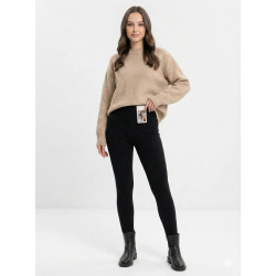 Зимние лосины в рубчик на меху (Хлопок + Шерсть). Теплые бесшовные леггинсы, Черные