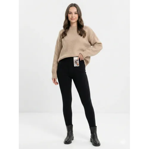 Зимові лосини в рубчик на хутрі (Бавовна + Вовна). Теплі безшовні легінси, Чорні