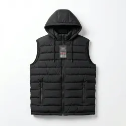 Жилетка чоловіча стьобана з капюшоном чорна. Тепла безрукавка осінь-весна 52-60 р