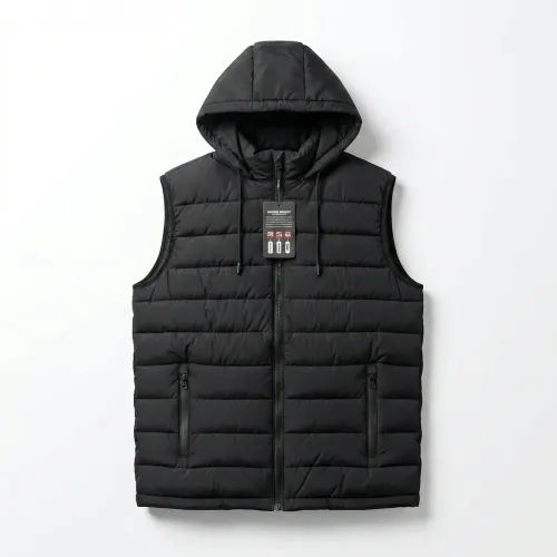 Жилетка чоловіча стьобана з капюшоном чорна. Тепла безрукавка осінь-весна 52-60 р