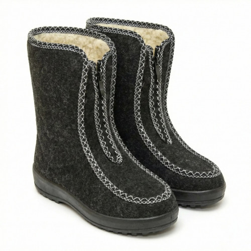 Бурки жіночі зимові Даго Стиль темно-сірі з хутром та блискавкою