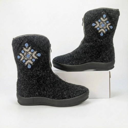 Бурки жіночі зимові Даго Стиль чорні з вишивкою Сніжинка на блискавці