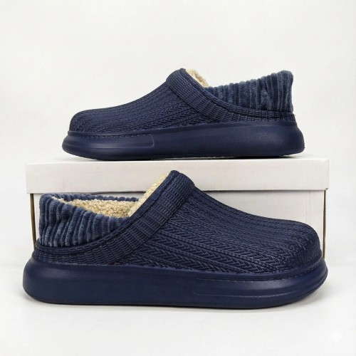 Галоші-сабо жіночі на хутрі Dago Style темно-сині — тепло і комфорт вдома