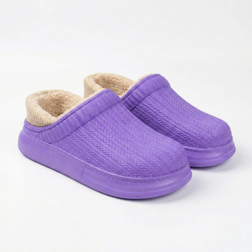 Жіночі калоші утеплені плетені фіолетові з кантом (37-41) — тепло і стиль