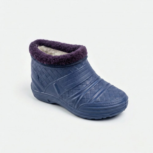 Жіночі галоші утеплені темно-сині з фіолетовим хутром (37-41)