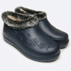 Жіночі галоші утеплені темно-сині з квітами та хутром (37-41)