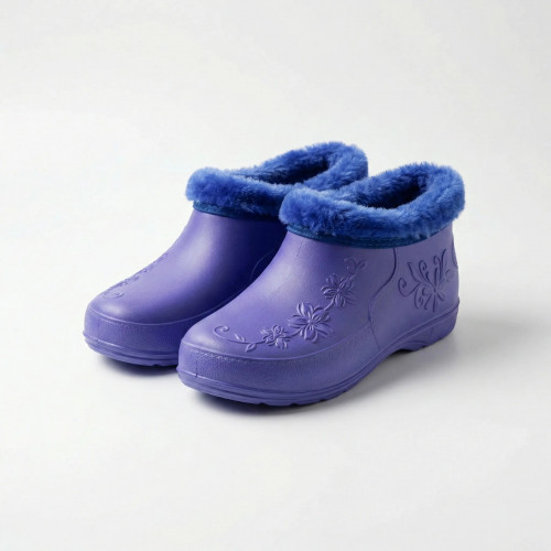 Жіночі галоші утеплені фіолетові з квітами (р. 38-41) — тепло і стиль