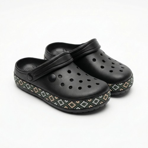 Жіночі сабо крокси Даго Стиль Вишиванка чорні з ЕВА — стиль і комфорт