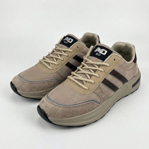 Чоловічі кросівки M.D комбіновані сітка/замша бежево-коричневі 40-45