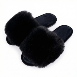 Жіночі кімнатні пухнасті капці шльопанці чорні базові