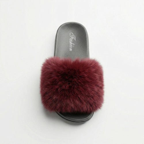Жіночі кімнатні пухнасті капці шльопанці бордові Fashion
