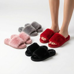Жіночі кімнатні пухнасті капці хутряні відкриті в асортименті
