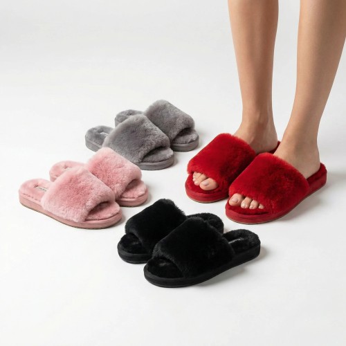 Жіночі кімнатні пухнасті капці хутряні відкриті в асортименті