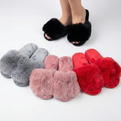 Женские комнатные пушистые тапочки открытые меховые в ассортименте