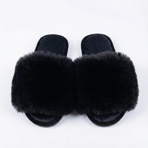 Жіночі домашні капці Пухнастики з еко-хутра Чорний