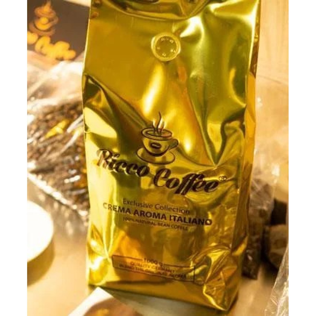 Кава в зернах ricco coffee crema aroma italiano 250 гр + ложка в подарунок 80% арабіка 20% робуста (арт. 496)