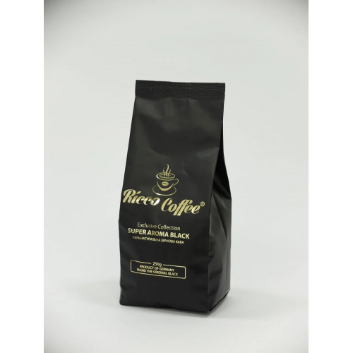 Кава у зернах ricco coffee super aroma black 250 гр + ложка в подарунок 60% АРАБІКА 40% РОБУСТА