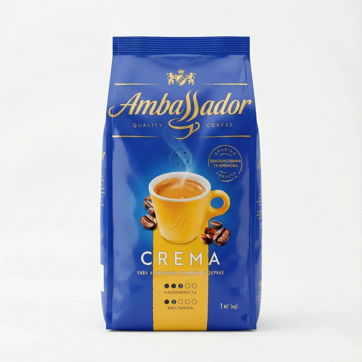 Кава Ambassador Crema в зернах 1 кг — насичений смак і щільна крема (арт. 678)