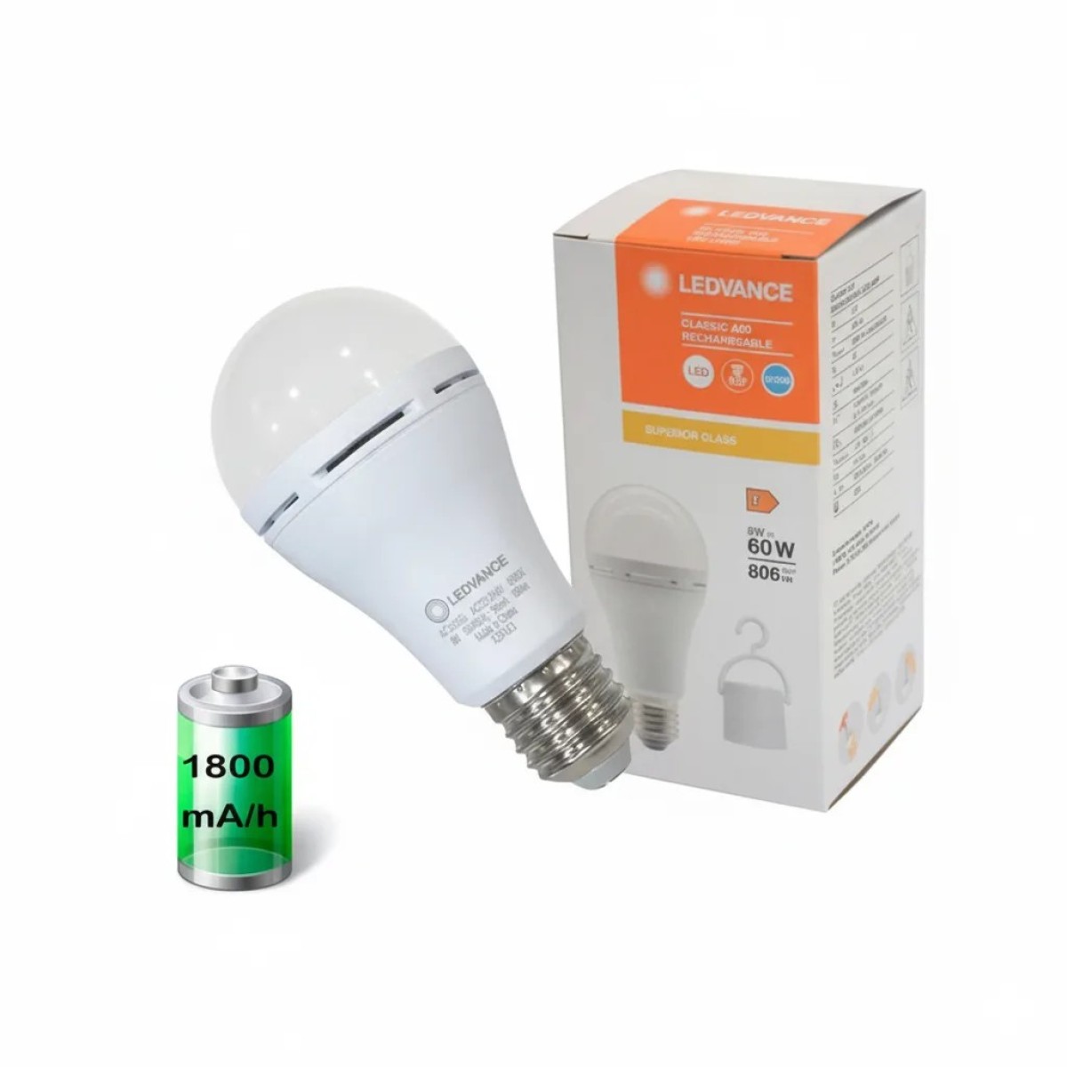 Акумуляторна LED лампа LEDVANCE Classic A60 Rechargeable E27 9W 806Lm (1800mAh) (арт. 2911)