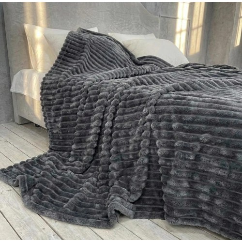 Плед Шарпей м'яка полоска Євро Розміру 200-220см колір Темно-сірий