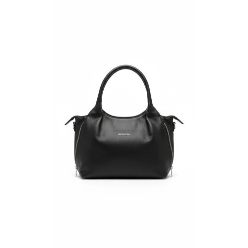 Жіноча сумка-мешок формату А4 м'яка модна красива чорна екошкіра