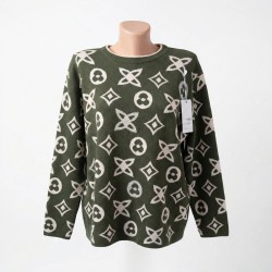Светр жіночий в'язаний (Хакі) з контрастним принтом та стразами р. XL-XXL