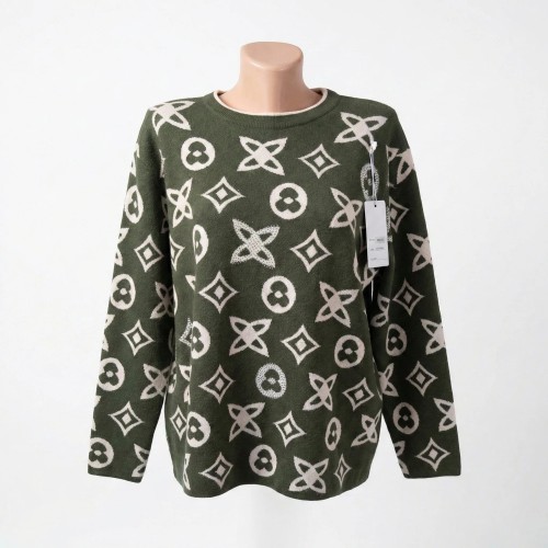 Светр жіночий в'язаний (Хакі) з контрастним принтом та стразами р. XL-XXL