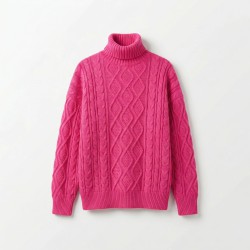 Светр жіночий в'язаний (Фуксія) з косами та горловиною р. Універсальний