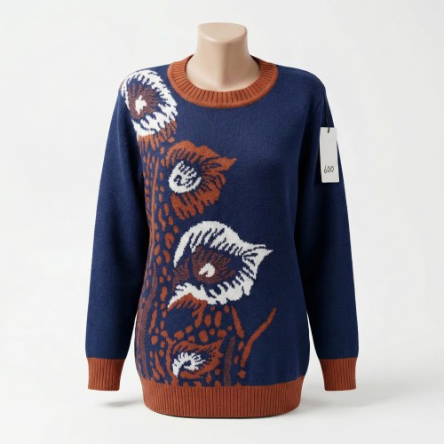 Жіночий теплий светр з принтом (синій з котом) р. 44-52