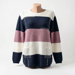 Жіночий светр Kiss Me у смужку зі стразами (синьо-рожевий) р. 44-52