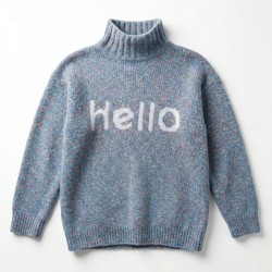 Светр жіночий в'язаний (Блакитний меланж) з написом Hello та високим горлом р. Універсальний