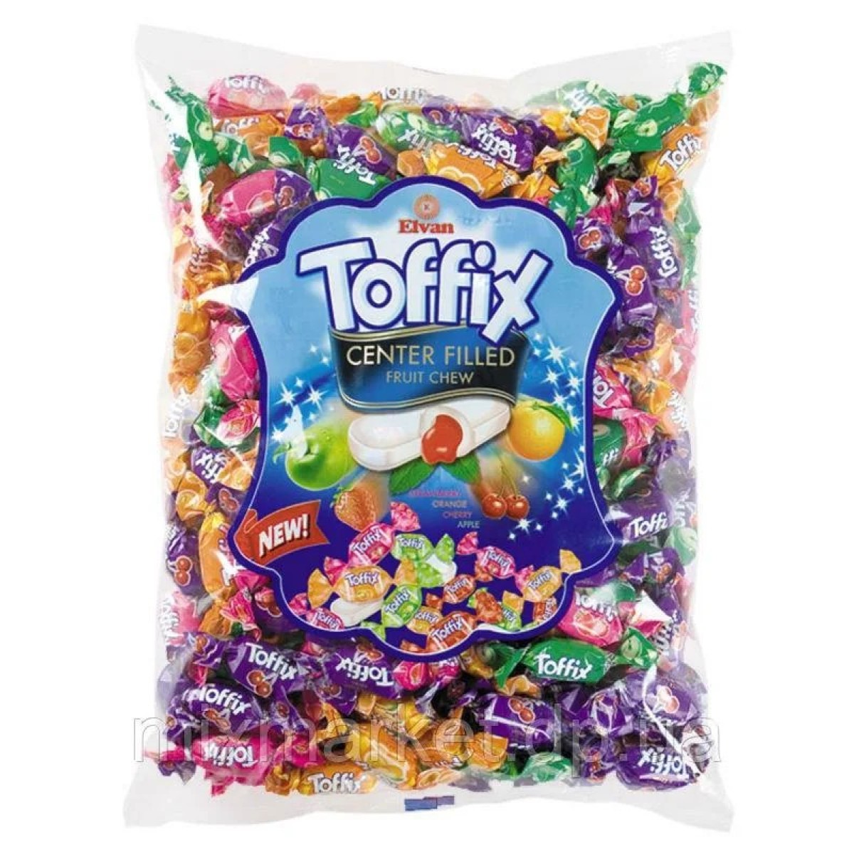 Жувальні цукерки Elvan Toffix (Асорті) з фруктовою начинкою 1 кг (арт. 351)