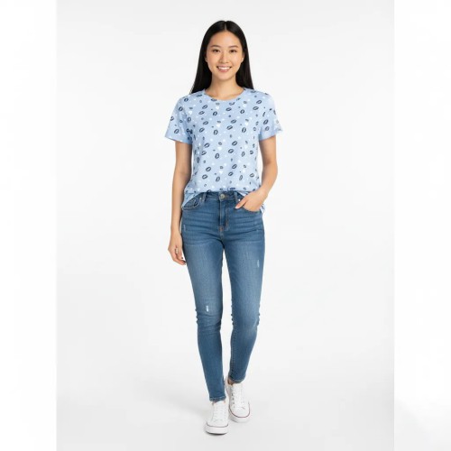 Жіноча футболка блакитна з принтом Губи та Серця