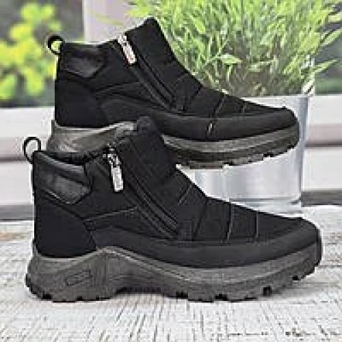 Чоловічі зимові черевики Dago Style чорні на хутрі з липучкою