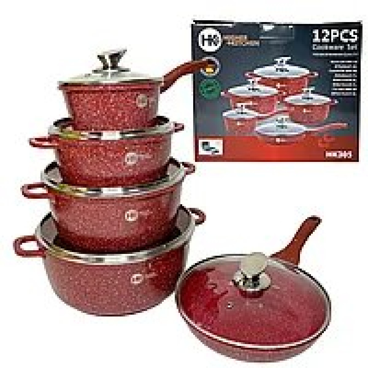 Набір казанів Higher Kitchen HK-324 10 предметів, сковорода з гранітним антипригарним покриттям (арт. 9605)