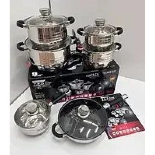 Набір казанів Zepline ZP-115 із нержавіючої сталі на 12 предметів із силіконовими ручками